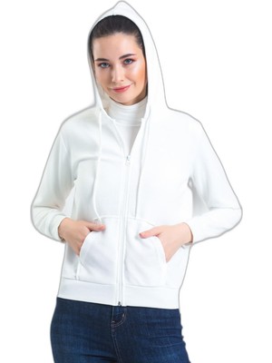 Frefly Store Slazenger Pema I Kadın Fermuarlı Kapüşonlu Cepli Bej Sweatshırt