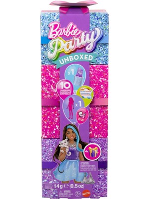 Frefly Store Barbie Parti Paketi Bebek ve Aksesuarlar, Muhteşem Parti Serisi, Renk Değişimi Dahil 10 Sürpriz, Mor Renk ve Işıltı Teması, JFY66