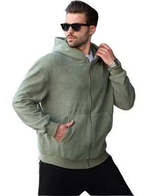 Frefly Store Madmext Haki Kapüşonlu Erkek Polar Hırka E7168,HAKI L