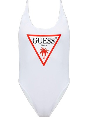 Frefly Store Guess Kadın Ön Üçgen Logo Tek Parça Beyaz Xs