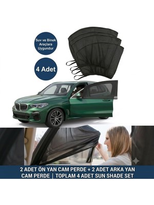 Frefly Store Araç Yan Cam Güneşlik Perde Seti 4 Adet Ön ve Arka Cam