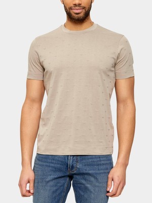 Frefly Store Erkek Regular Fit Mikro Kartal Desenli Yuvarlak Yakalı Kısa Kollu Gri T-Shirt EM004522 AF10762-F6219