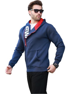Frefly Store Madmext Lacivert Fermuar Detaylı Kapüşonlu Sweatshirt 1767,LACIVERT M