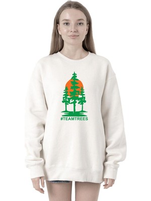 Frefly Store Tshirthane Mr Beast Team Trees Beyaz Kadın 2ip Sweatshirt P24036S6035, M