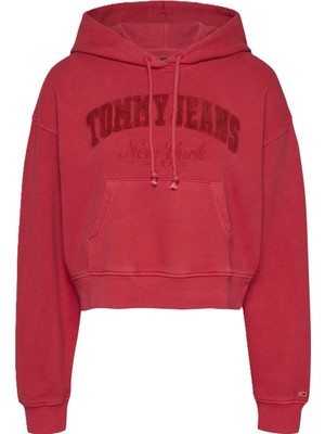 Frefly Store Tommy Hilfiger Tjw Boxy Crp Gmd Varsity Hoodie Kadın Sweatshirt Red Hot M