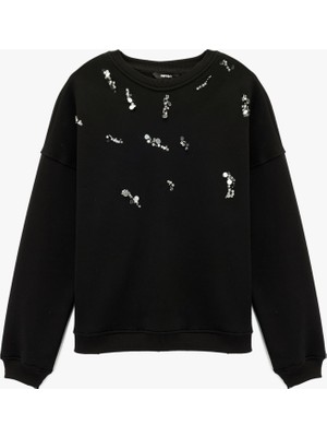 Frefly Store Şardonlu Uzun Kollu Bisiklet Yaka Pul Payet Detaylı Sweatshirt