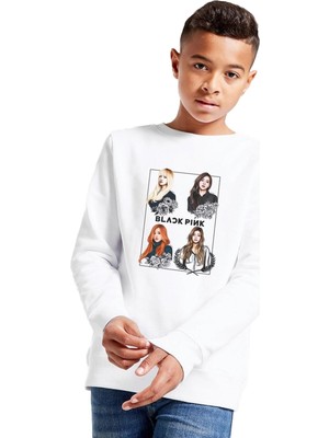 Frefly Store Qivi Unisex Çocuk Beyaz Black Pink Baskılı Sweatshirt BGA10311-COCSW, 13-14 Yaş