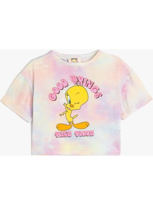 Frefly Store Koton Tweety Tişört Lisanslı Kısa Kollu Baskılı Bisiklet Yaka, 11-12 Yaş, 5SKG10064AK, Pembe Desenli, Kız Çocuklar