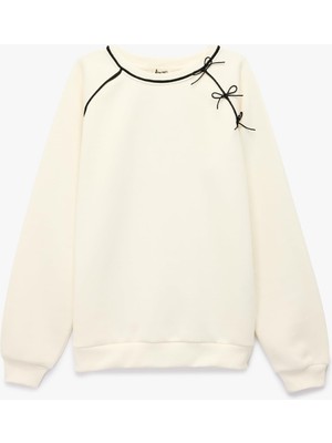Frefly Store Fiyonk Detaylı Uzun Kollu Bisiklet Yaka Şardonlu Sweatshirt