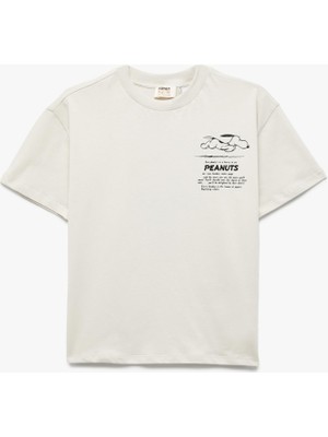 Frefly Store Koton Pamuklu Lisanslı Snoopy Baskılı Kısa Kollu Bisiklet Yaka Tişört