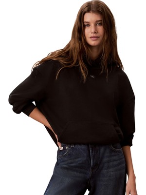 Frefly Store Ls Woven Label French Terry Po H Siyah Kadın Sweatshirt
