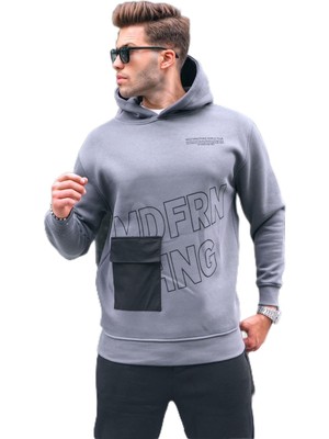Frefly Store Madmext Füme Baskılı Kapüşonlu Sweatshirt 6148,FÜME Xl