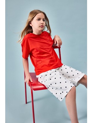 Frefly Store DEFACTO%100 Pamuk Bisiklet Yaka Nakışlı Kısa Kollu Tişört Kız Çocuk H6645A826SM