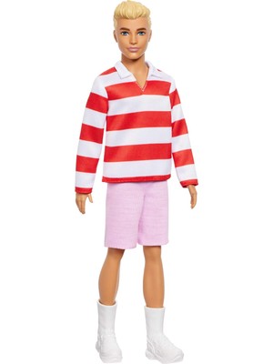 Frefly Store Barbie Fashionistas Ken Bebek Kırmızı Beyaz Polo Tişörtü, Pembe Şortu, Uzun Beyaz Çorapları ve Spor Ayakkabılarıyla Sarışın, HYV01