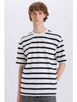 Frefly Store DEFACTO%100 Pamuk Boxy Fit Çizgili Tişört E1160AX25SM