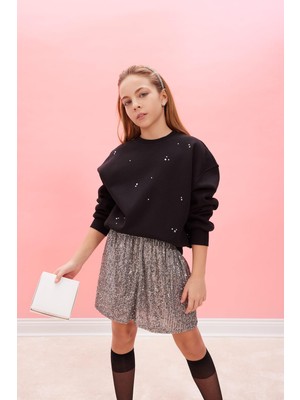 Frefly Store Defacto Yılbaşı Temalı Oversize Geniş Kalıp Bisiklet Yaka Taşlı Içi Yumuşak Tüylü Sweatshirt Kız Çocuk D5420A824WN