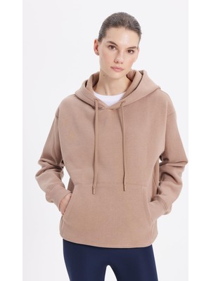 Frefly Store Tudors Kapüşonlu Sweatshirt Oversize Geniş Kesim Içi Polarlı, M, SW250025, Vizon, Kadın