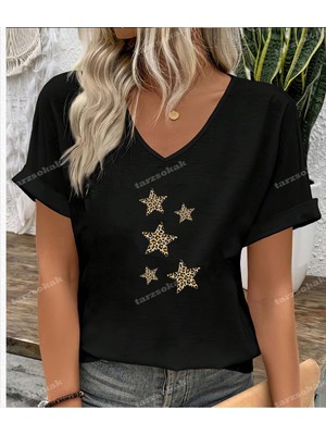 Frefly Store Tarzsokak Leopar Desenli Desenli Yıldızlar, SIYAHLEOPAR36, S/m