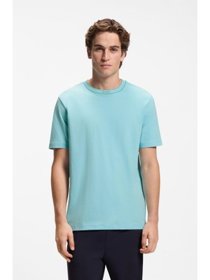 Frefly Store Erkek Logolu Yuvarlak YAKALI%100 Pamuklu Kısa Kollu Mavi T-Shirt 50554862-483
