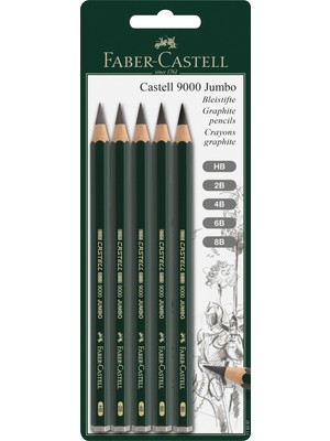 Frefly Store Faber-Castell Castell 9000 119200 Kurşun Kalem, Kauçuk Uçlu, Sertlik Derecesi Hb Jumbo Set Hb, 2b, 4b, 6b & 8b