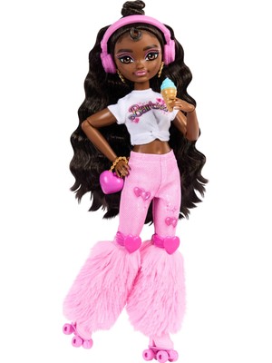 Frefly Store Barbie Rüya Arkadaşlar Bebek ve Aksesuarları, Eklemleri Bükülebilen, Koyu Kahverengi Saçlı, Patenci Barbie 'brooklyn' Bebek, Müzik ve Video Temalı 9 Parça, JFX97