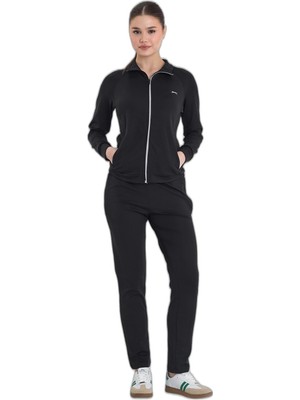 Frefly Store Slazenger Refer Kadın Fermuarlı Dik Yaka Cepli Siyah Eşofman Takımı