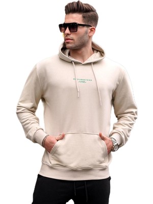 Frefly Store Madmext Bej Kapüşonlu Baskılı Erkek Sweatshirt 6017,BEJ S