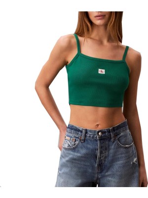 Frefly Store Kadın Normal Kesim Ip Askılı Ck Logo Etiketli Crop Yeşil T-Shirt LV047F221G-L4G