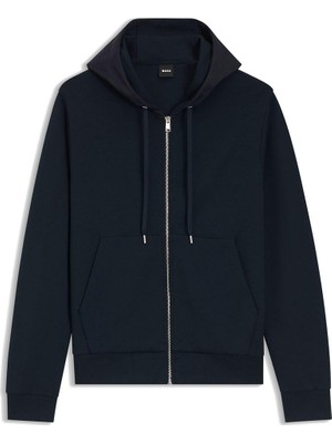 Frefly Store Erkek Normal Kalıp Kapüşonlu Fermuarlı Uzun Kollu Yün Karışımlı Lacivert Sweatshirt 50554191-404