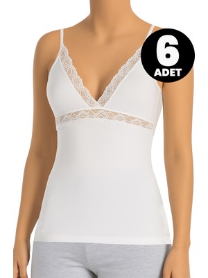 Frefly Store Öts Kadın 6’lı Pamuklu Atlet Dantelli Ekstra Konforlu Kalıp (3094-6), Beyaz, M