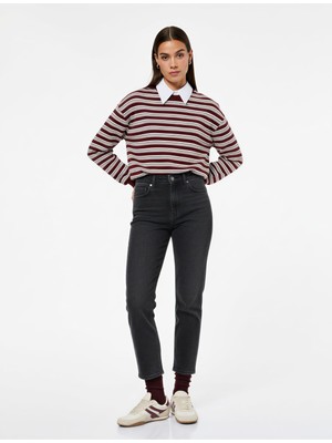 Frefly Store Düğmeli Cep Detaylı Pamuklu Slim Fit Mom Jean Pantolon - Mom Slim Jean