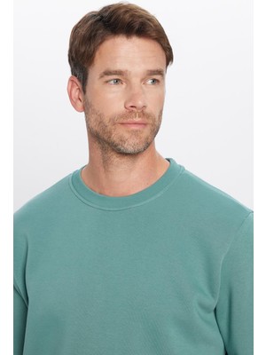 Frefly Store Tudors Relax Fit Pamuklu Yumuşak Dokulu Polarlı Basic Bisiklet Yaka Sweatshirt, M, SW220005-000, Petrol, Erkek