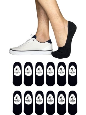 Frefly Store Bambu Erkek Babet Çorap Siyah 12'li, Dikişsiz, Kaydırmaz Silikonlu Topuk