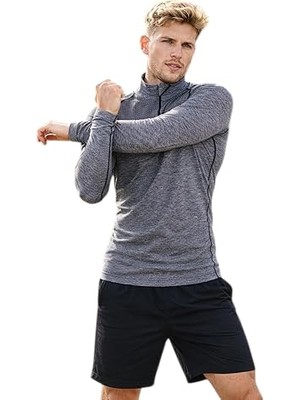 Frefly Store Miofit Erkek Ultimate Fermuar Yakalı Uzun Kollu Dikişsiz Spor Tişört Gri S