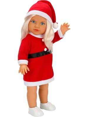 Frefly Store Dollz N More Tina Yılbaşı Bebeği, 45 cm Büyük Boy, Değiştirilebilir Kostüm ve Kurdeleli Yedek Elbiseli, Ponpon Şapkalı Kız Çocuk Evcilik Oyuncak Bebek Seti