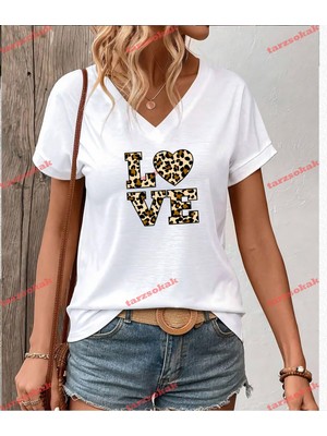 Frefly Store Tarzsokak Leopar Desenli Love, BEYAZLEOPAR-208, L/xl