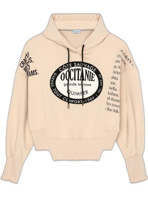 Frefly Store Yırtık Detaylı Yazı Baskılı Oversize Sweatshirt Taş
