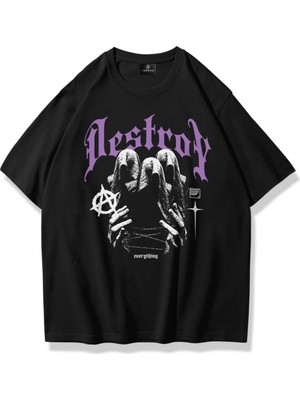 Frefly Store Tarzsokak Unisex Destroy Tshirt Siyah, Siyah, L