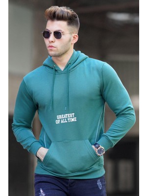 Frefly Store Madmext Yeşil Baskılı Kapşonlu Sweatshirt 5292,YEŞIL L