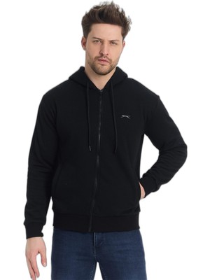 Frefly Store Slazenger Kozzax In Erkek Fermuarlı Kapüşonlu Cepli Siyah Sweatshırt