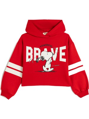 Frefly Store Koton Kapşonlu Snoopy Baskılı Uzun Kollu Pamuklu Şardonlu Sweatshirt