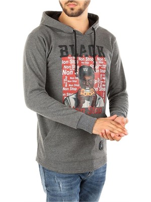 Frefly Store Madmext Kapşonlu Baskılı Sweatshirt Füme 2779,GRI M