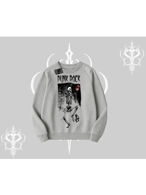 Frefly Store Tarzsokak Biskilet Sweatshirt Punk Rock Chaos Skeleton Riot, Gri, M