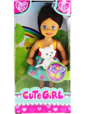 Frefly Store Cute Girl Kedi Figürlü Kumral Mini Bebek