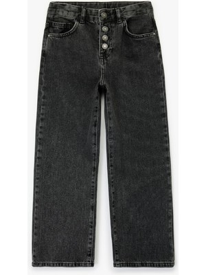 Frefly Store Pamuklu Düğme Detaylı Beli Ayarlanabilir Lastikli Geniş Paça Denim Pantolon