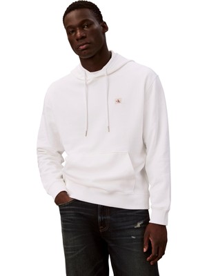 Frefly Store Calvin Klein Ls Eu 350TERRY Badge Hoodıe Erkek Sweatshirt Bright White Xl