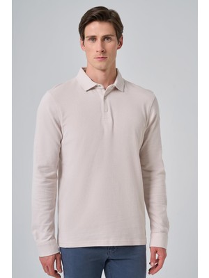 Frefly Store Morven Erkek Gri Pamuk Trend Ağaç Kabuğu Desen Dinamik Fit Polo Yaka Sweat-Shirt