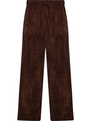 Quzu Beli Lastikli Kadife Bol Paça Pantolon Kahverengi