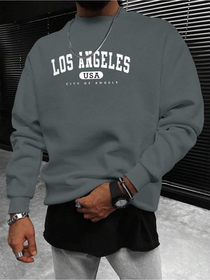 Frefly Store Tarzsokak Manfinity Sporsity Letter Graphic Lined Sweatshirt Gri, Koyu Gri, L/xl