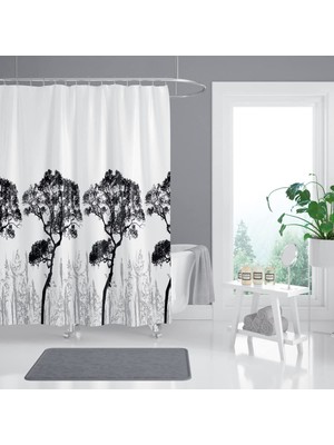 Tropik Home Ağaç Desen Banyo Duş Perdesi-Beyaz Renk Duş Perdesi ve Küvet Perdesi, 180X200 cm Lüx Ban